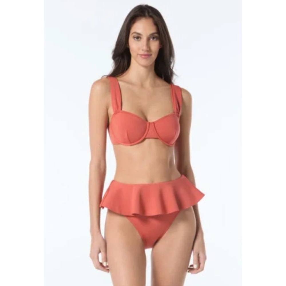 Vince Camuto Bikini Swimsuit Women Cinnabar Underwire Ruffle Set Top M, Bottom S